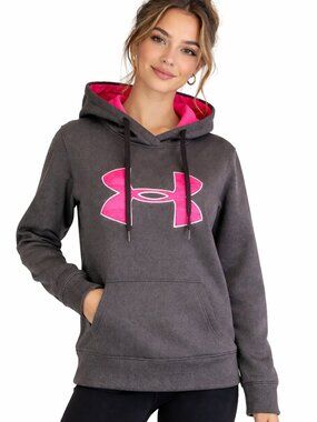 EUC Under Armour Storm Cold Gear Gray/Hot Pink Hoodie Breast Cancer Ribbon S